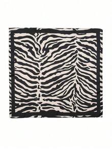 1pc Simple Printed 70*70cm Bandana Women, Spring New Arrival, Can Be Used As Scarf, Belt, Bag Decor Or Headband Bandana,Hair Band,Band Dressing Up Your Look Witch - Đen và trắng - Xem 3