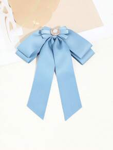 1 pieza Lazo de doble capa con decoración de perlas falsas, versátil y casual para mujer, adecuado para la calle, citas y uso diario - Blanco - Ver 10