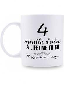 1pc 11oz (325ml) "4 Months Anniversary" Coffee Mug, Suitable For Couples, Girlfriend And Boyfriend, Ceramic Material, Double-Sided Printing, Microwave And Dishwasher - Gift for the 6-month Anniversary - View 16