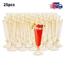 PUREDOVE 25/50 Pcs Premium Plastic Champagne Flutes, Gold Glitter, 5oz - Reusable Cocktail Glasses For Mimosa, Dessert, Wine - Toasting Glasses For Parties, Weddings - 彩色 - 查看 8