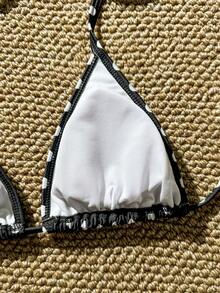 三件套波点泳衣套装，优雅露背泳装，沙滩吊带背心和泳裤比基尼 - 黑與白 - 查看 5