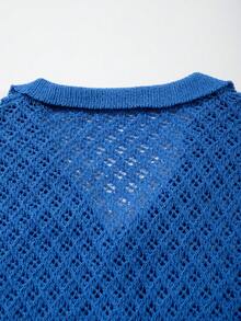 Áo khoác cardigan nam tay ngắn cổ polo cài nút, màu xanh dương khoét rỗng, dáng rộng, tối giản, đa năng, phong cách đường phố của ANDREILEE. - Màu xanh lam - Xem 7