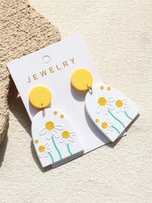 1对女士黄色雏菊印花陶瓷质感亚克力耳环 - 彩色 - 查看 5