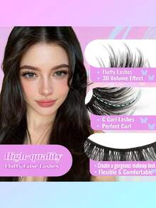 7对仿貂毛假睫毛套装，8-15毫米手工蓬松假睫毛，自然猫眼妆效，卡通风格假睫毛，自然逼真假睫毛 - 查看 3