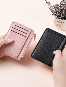 Slim Minimalist Solid Color Zipper Wallet - Synthetic PU Leather | Credit Card Slots & Coin Pouch | Fashionable Compact Design - Perfect Gift For Birthday, Holiday And Daily Use, Essential Daily Wallet - Multicolor - View 6