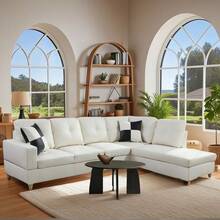 Dark Brown 97"W Modern L-Shaped Sectional Sofa Set, Synthetic Leather Left-Facing Chaise Lounge Corner Couch, Tool-Free Assembly Modular Sleeper Sofa, Space Saving Multi-Functional Living Room Furniture For Apartments And Offices - Trắng-1 - Xem 9