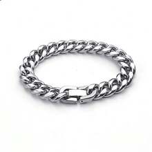 1pc 8mm Hip Hop Stainless Steel Miami Cuban Link Bracelet, Unisex - Silver - View 3