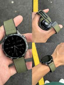 1件瘋馬紋矽膠皮革磁吸錶帶，相容於/，適用於20mm/22mm錶帶 - 軍綠色 - 查看 6