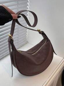 1pc Women's Fashionable Solid Color Minimalist Shoulder Bag, PU Leather, Suitable For Dates, Shopping, Versatile - Brown - View 4