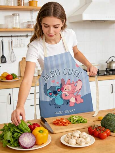 1pc Stitch And Lilo Apron, Cute Cartoon Kitchen Apron Suitable For Women, Adjustable Bib-Style Apron With Pocket, Waterproof Cooking Apron For Baking, Grilling, Gift For Stitch Fans, Household Cleaning And Protective Supplies, Apron (Style Randomly Shipped), Kitchen Cooking Apron/Baking Apron/Home Oil-Proof Apron/Cooking Anti-Fouling Apron/Kitchen Cleaning Apron/Restaurant Work Apron/Home Cooking Apron/Couple Apron/Family Apron