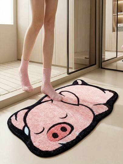 1 件装可爱粉色小猪图案地毯，柔软舒适，防滑，适用于浴室、客厅、儿童房、玄关等场所，创意门垫，主题地毯，也可用于床边、浴室、客厅、卧室、窗台等，时尚家居装饰，室内地垫