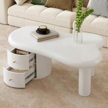Modern White Coffee Table With An Irregular Shape – 2 Drawers, Space-Saving, Elegant, Stable – Ideal For The Living Room And Versatile Use - View 2