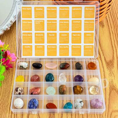 Bộ 24 viên đá pha lê tự nhiên được đánh bóng, dùng để trang trí nhà cửa, làm quà tặng, trang trí bể cá, trang trí chậu cây cảnh.