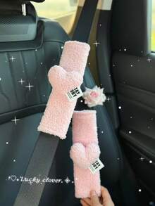 Cute Fluffy Heart Car Seat Belt Cover - Soft Plush Shoulder Pad, Comfortable Driving Accessory For Women & Girls (Pink/Black) - Various - View 8