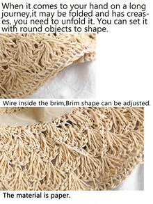 FADZOYLE Foldable Wide Brim Straw Hat, Sun Protection Beach Hat For Women, Summer - Pink - View 6