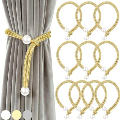 Bộ 10/8 chiếc dây buộc rèm trang trí hiện đại tối giản, không cần khoan, chất liệu giả ngọc trai, thiết kế dây bện, có thể điều chỉnh độ căng rèm, 3 màu (Trắng, Xám, Vàng), phù hợp với rèm dày/mỏng, dây buộc rèm trang trí hiện đại, thích hợp cho phòng ngủ và phòng khách, mang đến vẻ thanh lịch cho ngôi nhà của bạn.