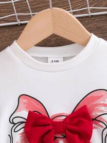 2pcs Baby Girls' T-Shirt Set, Summer Outfit - Short Sleeve Tee + Elastic Waist Shorts, Sweet Princess Style, Suitable For 0-1-2-3 Years Old, 6-9 Months Baby Girl, Outdoor, Casual, Party, Holiday Gift, Birthday Gift And More - White - View 3