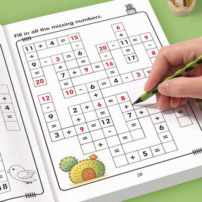 32/48页儿童基础数学练习册，包含数轴加减法、1000以内加减法、混合运算、乘除法练习，适合学前家庭教育和幼儿园使用，培养孩子学习数学的兴趣，提高学习能力，激发逻辑思维，是送给孩子和开学季的理想礼物。