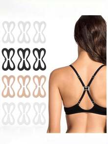 6pcs Flower, Butterfly, Heart, Geometric Pattern Bra Shoulder Strap Anti-Slip Buckle, Adjustable For All Seasons, Invisible Bra Fastener - Black - View 6