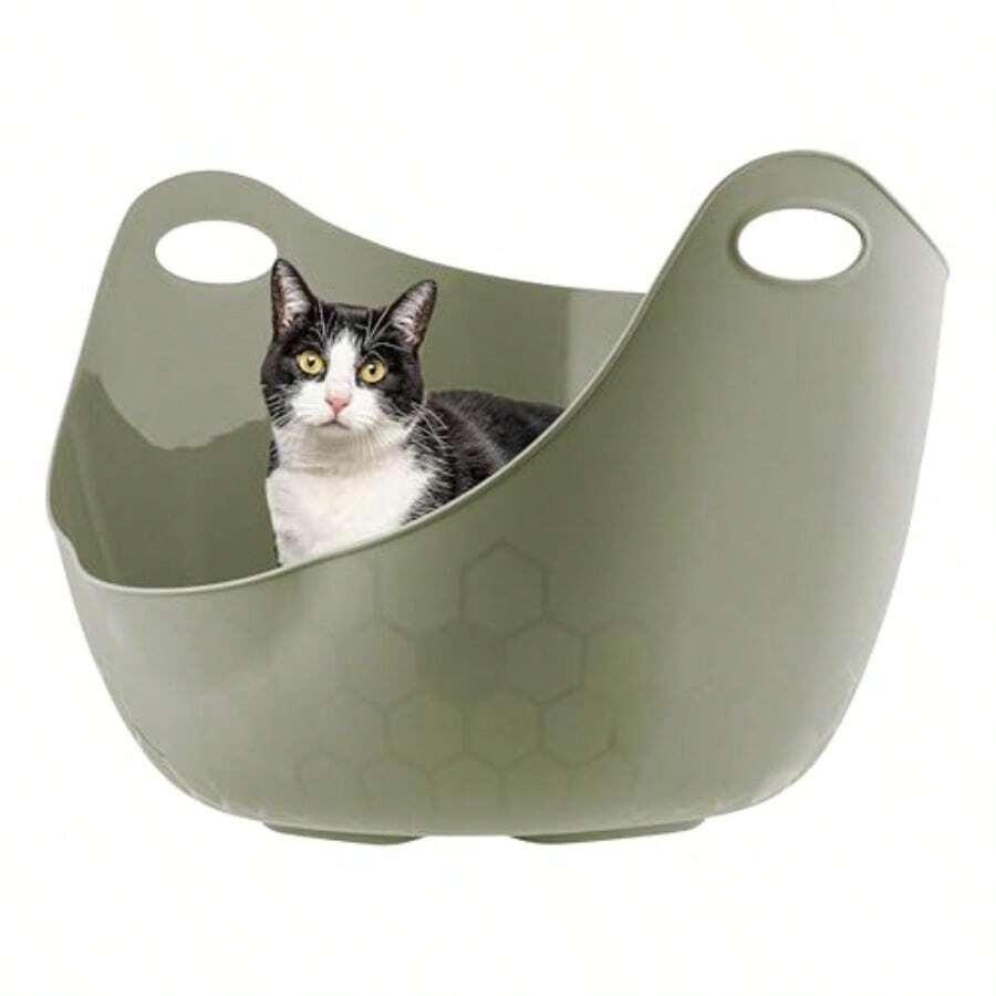 IRIS USA Cat Litter Box with High Walls and Handles Made with Flexible Plastic Sage Green - verde - Ver 1