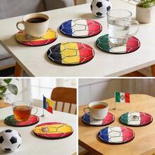 6/18/90pcsWooden Coasters With A Soccer Ball Pattern Printed In The Colors Of The National Flag.Non-Slip And Heat-Resistant,Suitable For Coffee,Tea,And Beer.A Soccer-Themed Home Decor. - Multicolor - View 1