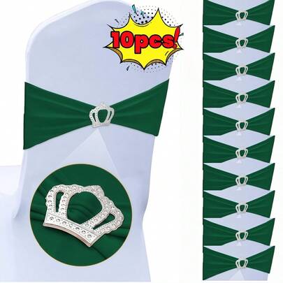 10 chiếc dây thun buộc ghế có nơ, dây thun buộc ghế đa năng có khóa cài hình vương miện dùng trang trí tiệc cưới, sự kiện.