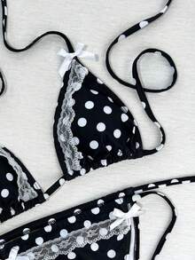 Women's Elegant Black And White Polka Dot Print Swimsuit Set, Perfect For Spring/Summer Beach Vacation, Seaside Activities And Holiday Wear - Multicolor - View 5