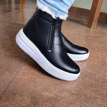 Casual Ankle Boots With Fur Lining - Boots With Fur - Warm Fur-Lined Ankle Boots - 黑色 - 查看 1