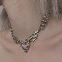 Y2K Punk Silver Hollow Flame Heart Pendant Women's Hip Hop Party Jewelry Gift - 鋼灰色 - 查看 8