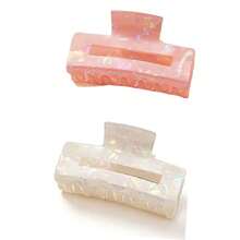 2 Pieces Set Acetate Light Orange Beige Marble Pattern Mermaid Princess Hollow Geometric Square Medium Gentle Fairy Temperament Hair Claw - Multicolor - View 6