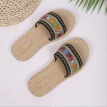 Summer New Bohemian Crystal Toe Clip Women Fashion Elegant Non-Slip Flat Sandals - Black Flower - View 6