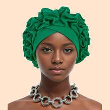 Ruffled Turban Cap Women's Head Wraps Soft Comfortable Headscarf Bonnet Lady Soild Color Headgear - 綠色 - 查看 3