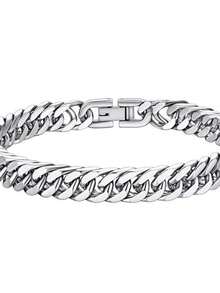 8毫米嘻哈风不锈钢迈阿密链手链，男女通用 - 銀色 - 查看 1