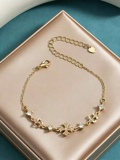 1pc Crystal Inlaid Cross Chain Bracelet, Mother's Day/Friend's Gift For Teenagers