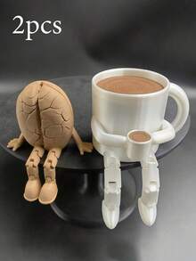 Cute Coffee Cup And Coffee Bean Shaped Figurines With Movable Legs -Pla Material Desk Ornaments, Modern Design, Perfect For Coffee Corner Decoration, Fun Gift For Coffee Lovers, Home And Office Decor, Adorable Bookshelf Decoration, And Collectible Movable Ornaments. - Multicolor - View 2