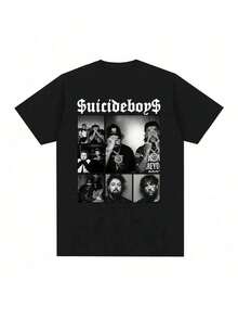 Camiseta de algodón estampada de talla grande para hombre, camisetas con gráficos de la gira de la era Suicideboy para adolescentes, camisetas de estilo hip hop rock para hombre y mujer de talla regular, camisetas de estilo callejero Y2K, camisas oversize para hombre, tops de verano - Negro - Ver 1