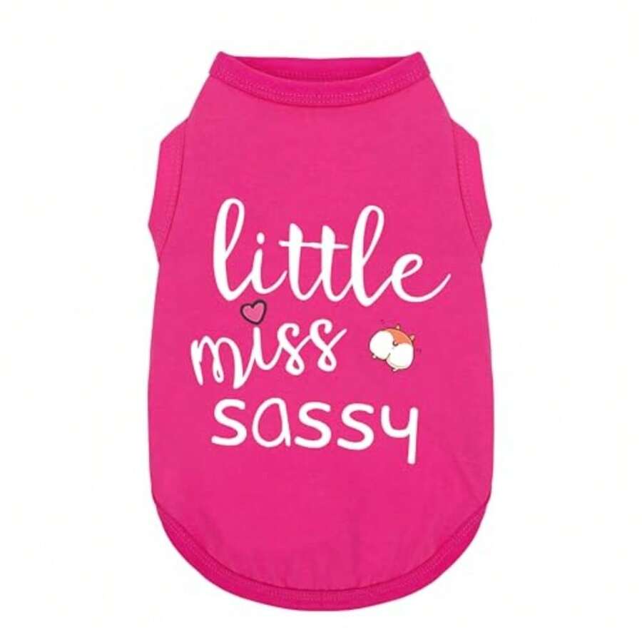 Dog Clothes Fashionable Sleeveless Pet Vest: 'Little Miss Sassy' Printed Cotton Dog Shirt Ideal For Small Medium And Large Breeds Ensuring Comfort And Breathability Rose Red S - S69磅 胸圍16.1 - 查看 1