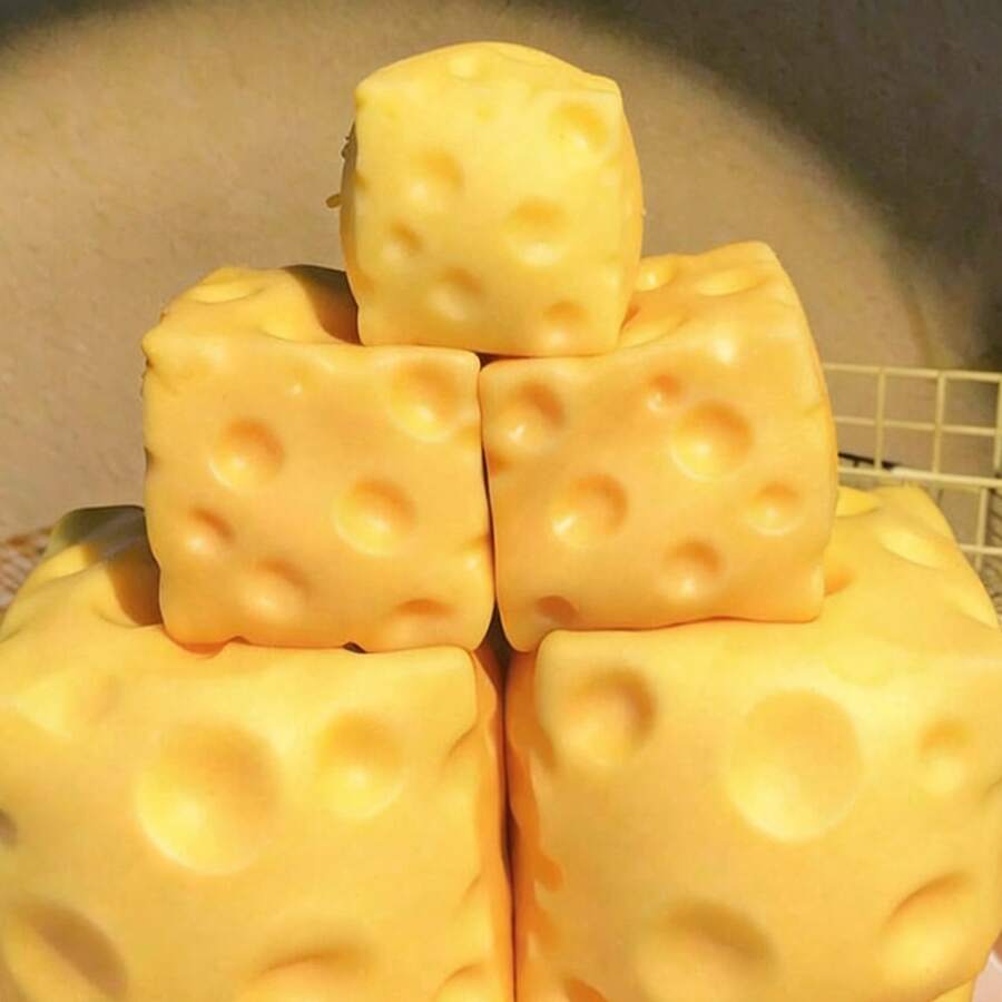 Jumbo Realistic Cheese Squeeze Toy, Slow Rebound Decompression Squishy Tofu Ball, Creative Stress Relief Squeeze Toy, Soft Wet Texture, Great Gift For Birthday, Holiday - Multicolor - View 1