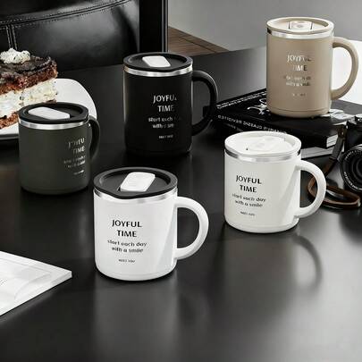 1 pieza Taza de café de acero inoxidable 304 de 400ml con tapa y asa, taza de agua portátil sellada a prueba de fugas de doble pared, taza de bebida aislada y a prueba de quemaduras, taza de té, leche y café reutilizable de doble capa, adecuada para estudiantes y adultos para usar en la escuela, oficina, viajes, campamentos al aire libre, picnics