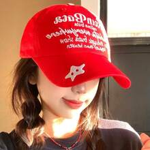 Kawaii Star Patch Washed Cotton Baseball Cap, Y2K Letter Embroidery Adjustable Sun Hat For Women Men Streetwear - A - View 4
