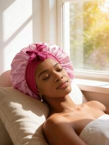 1pc Long Satin Silk Sleep Cap, Long Braid Sleep Hat, Reusable Adjustable Hair Care Cap, Women Sleep Bonnet - A - View 8