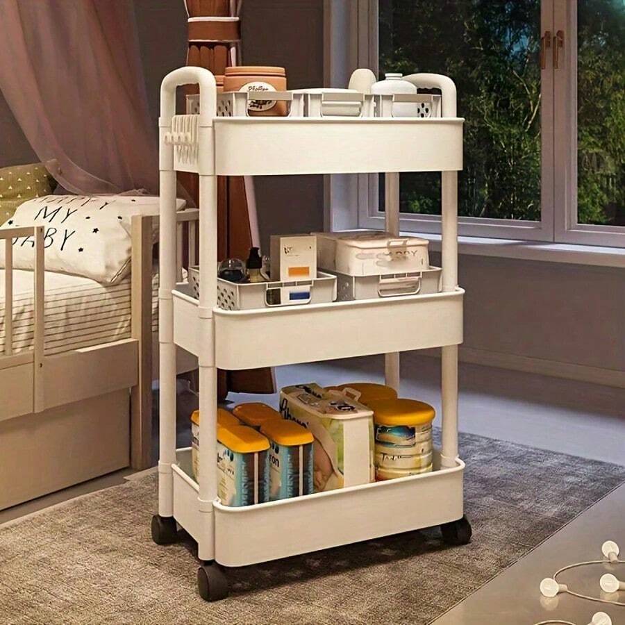360° Rotating Rolling Storage Cart With Adjustable Shelves, Multi-Tier Organizer Rack For Kitchen, Bedroom, Outdoor Camping, Kitchen Storage & Organization, Room Decor, Kitchen Essentials, Bathroom Accessories