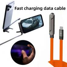 2pcs Adjustable Bracket Data Cable, Dual Type-C Super Fast Charging, Quick Charging, Built-In Phone Holder, Suitable For Car And Home Use, Compatible With Apple 15-17 Series And Other Devices - Black and Orange 2PCS - View 10