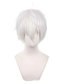 Tóc giả ngắn thẳng màu trắng 8 inch, tóc giả cosplay Nanahoshi Seishiro, tóc giả sợi tổng hợp, đa năng cho tiệc hóa trang, biểu diễn sân khấu, và sử dụng hàng ngày. - trắng - Xem 5