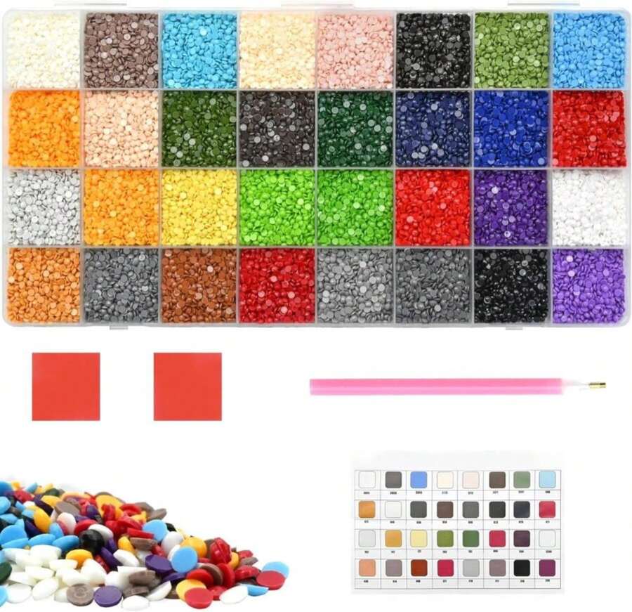 32000 PCS 32 Color Diamond Art Painting Beads Kit With Storage Box, Flat Bottom Round Resin Rhinestones For 5D Diamond Painting Accessories, Round Drills For DIY Diamond Art Crafts - Trắng - Xem 1