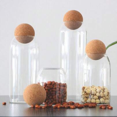 1pc/3pcs/4pcs Glass Airtight Jars, Suitable For Storing Coffee Beans And Dried Fruits, Kitchen Storage Canister With Soft Cork Lid