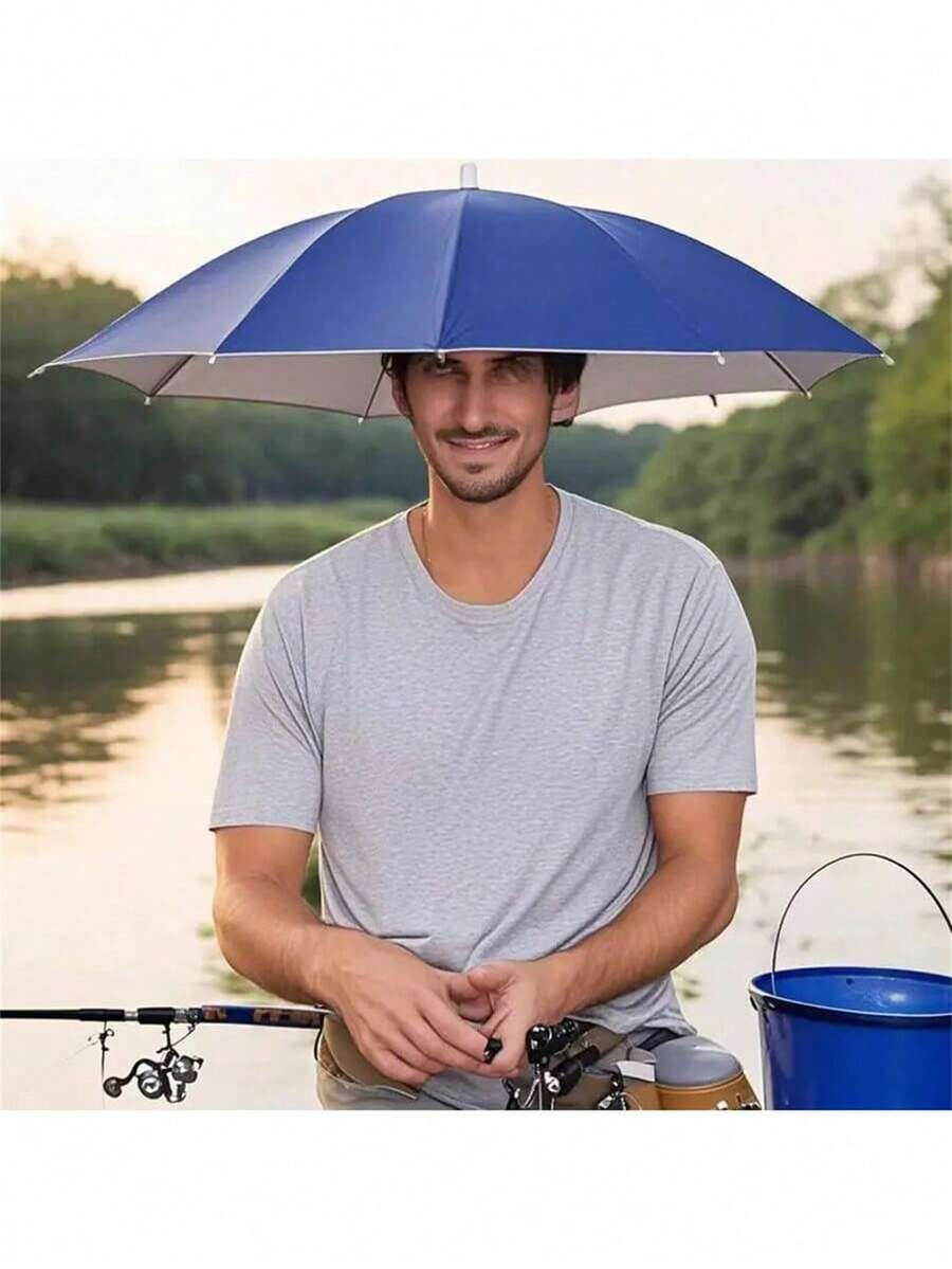 1 pieza Sombrero paraguas, adecuado para acampar y pescar, sombrero paraguas con diadema elástica, protección UV, sombrilla montada en la cabeza, herramienta de protección solar, paraguas solar