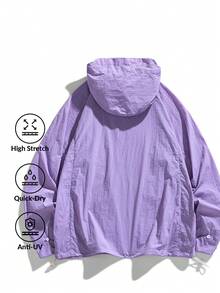 Men's Lightweight Breathable UV Protection Hoodie Jacket, Casual Outdoor Summer Coat - Purple - View 3