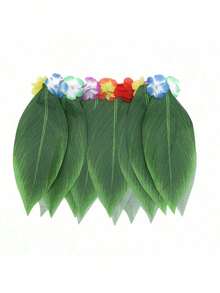 10条装绿色叶子夏威夷草裙，15条装叶子夏威夷草裙，夏季沙滩派对用品，适合女性和女孩 - 布藝樹葉裙 - 查看 9