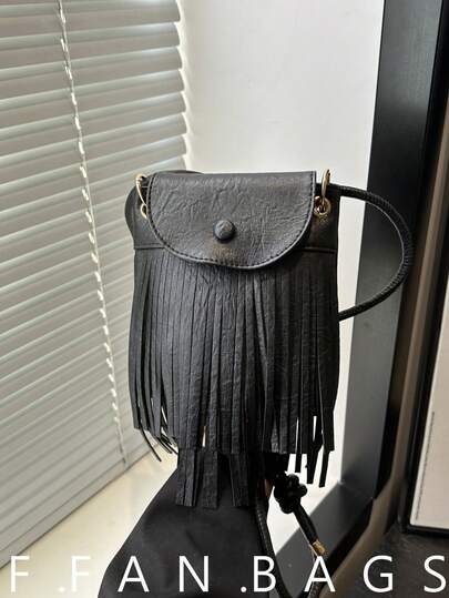 Niche Design 女士复古百搭哑光单肩斜挎包，带流苏